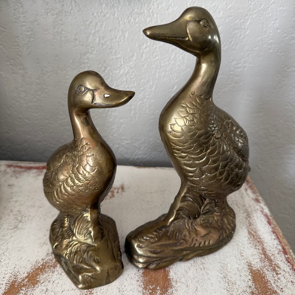 Vintage Brass Duck Figurines Set of 2 Made in Korea Cottagecore Decor